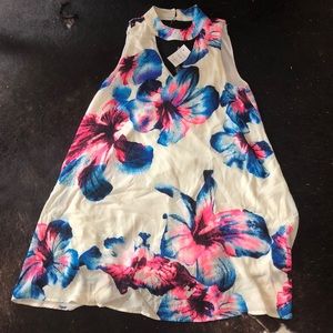 Floral mock neck chiffon dress